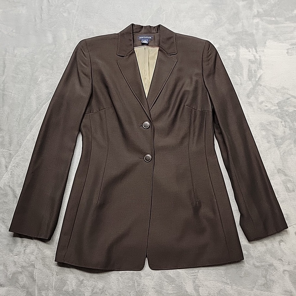 Ann Taylor Jacket Womens 4 Brown Blazer Professional Office Career Mohair Wool